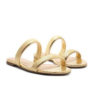 Schutz Gold Metallic Flat Slide